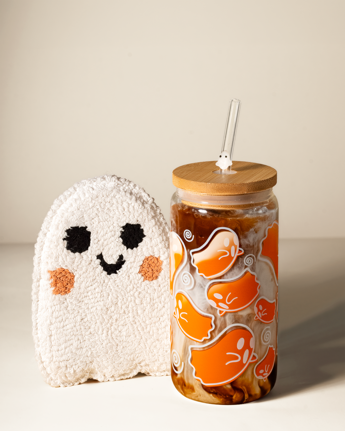 Color-Changing Ghostie 16oz Glass Cup, Mug Rug & Straw Bundle