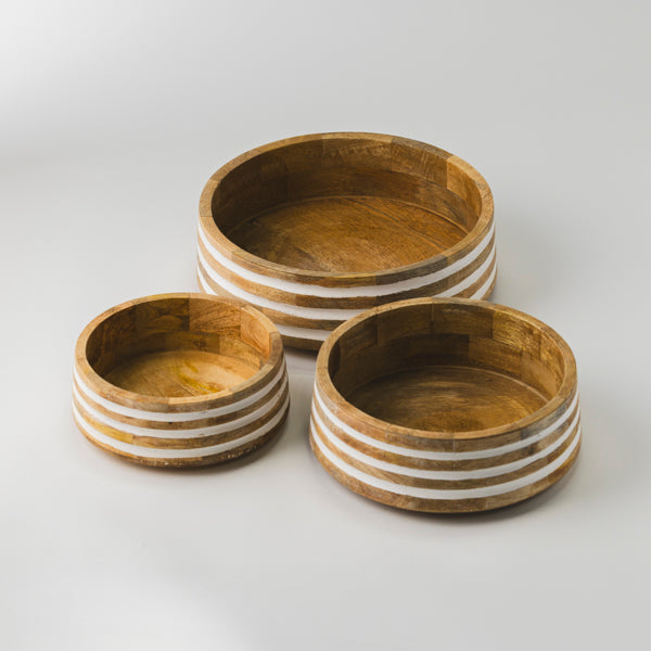 Whitehaven Striped Mango Wood Nested Serving Bowls Set of 3