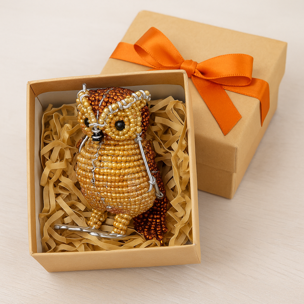 Handmade Beaded minimal Owl Figurine – Haitian Artisan Home Décor. (set of 3).