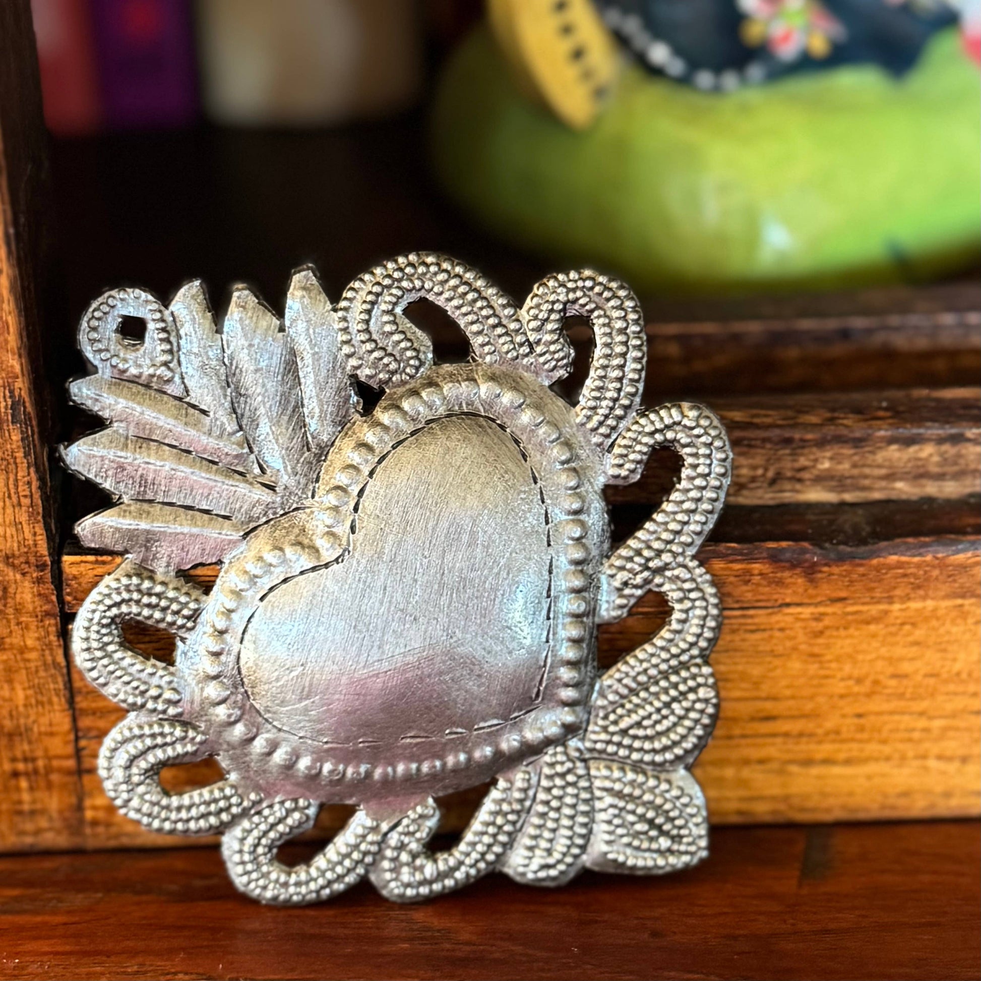 Sacred Heart, Wall Decor,Handmade Metal Haiti 3.25"x3.75"