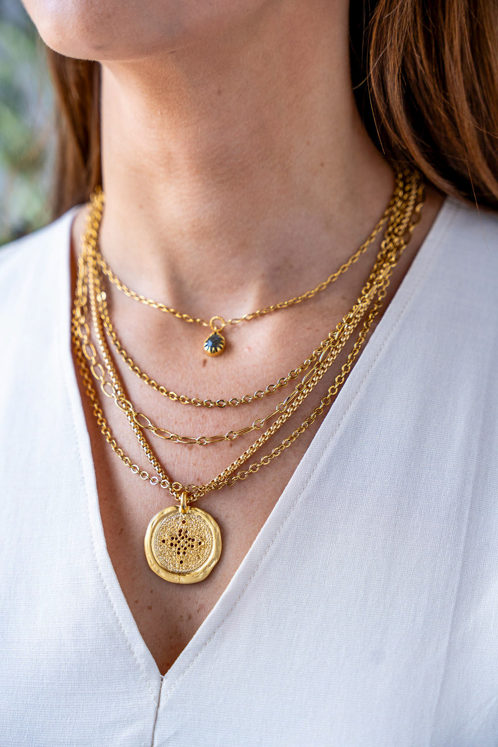 Matte Gold Filigree Coin Necklace