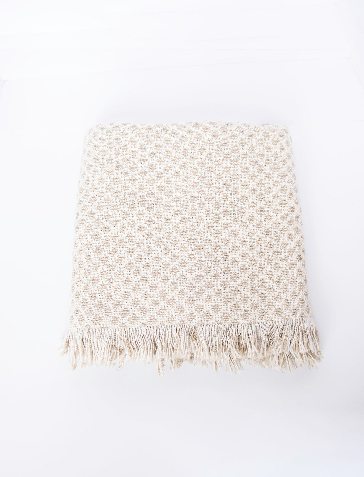 Cream and Beige Diamond Jacquard Woven Throw