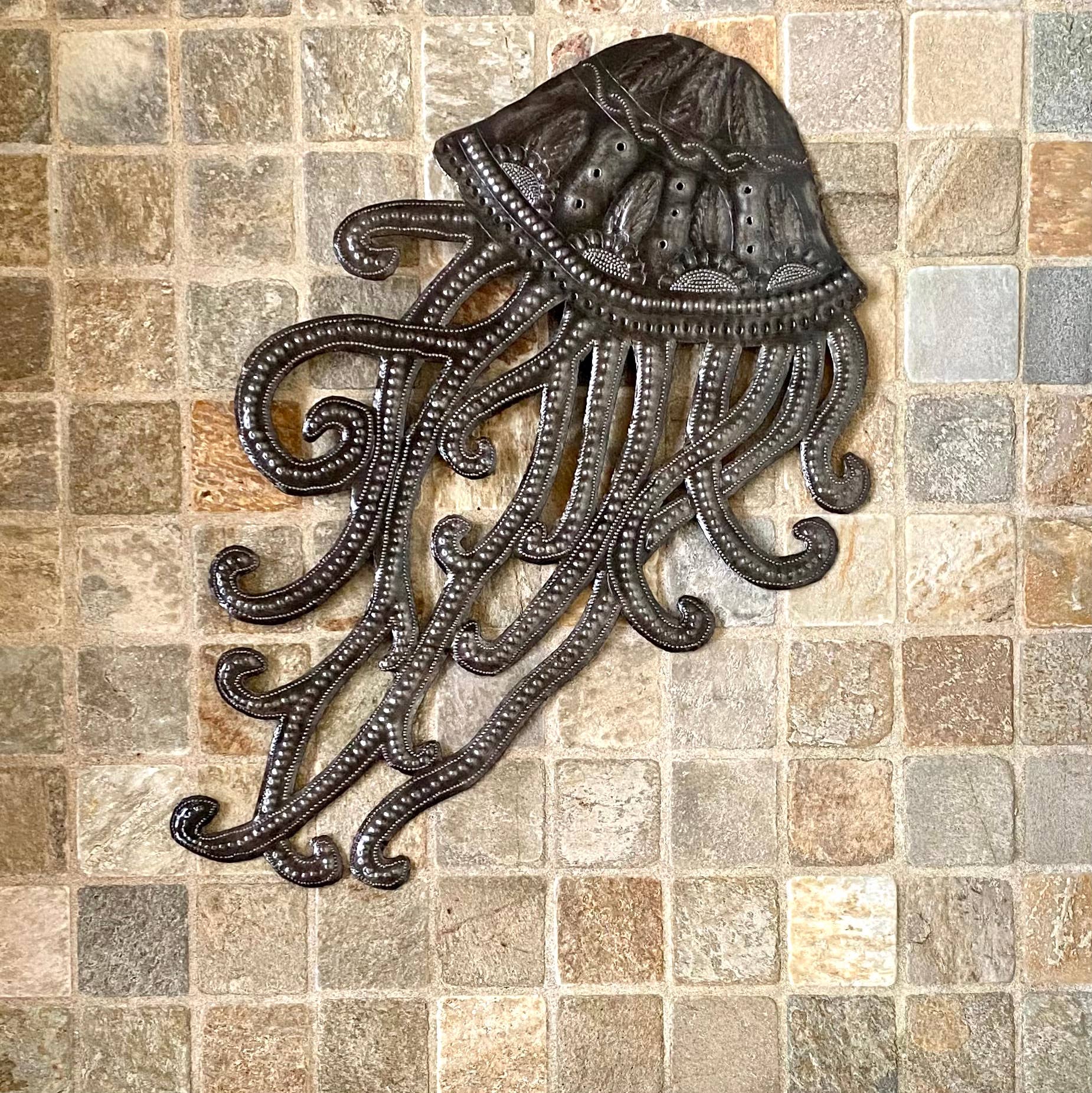 18.5" x 12" Jellyfish, Handmade Haitian Metal Art Fair Trade