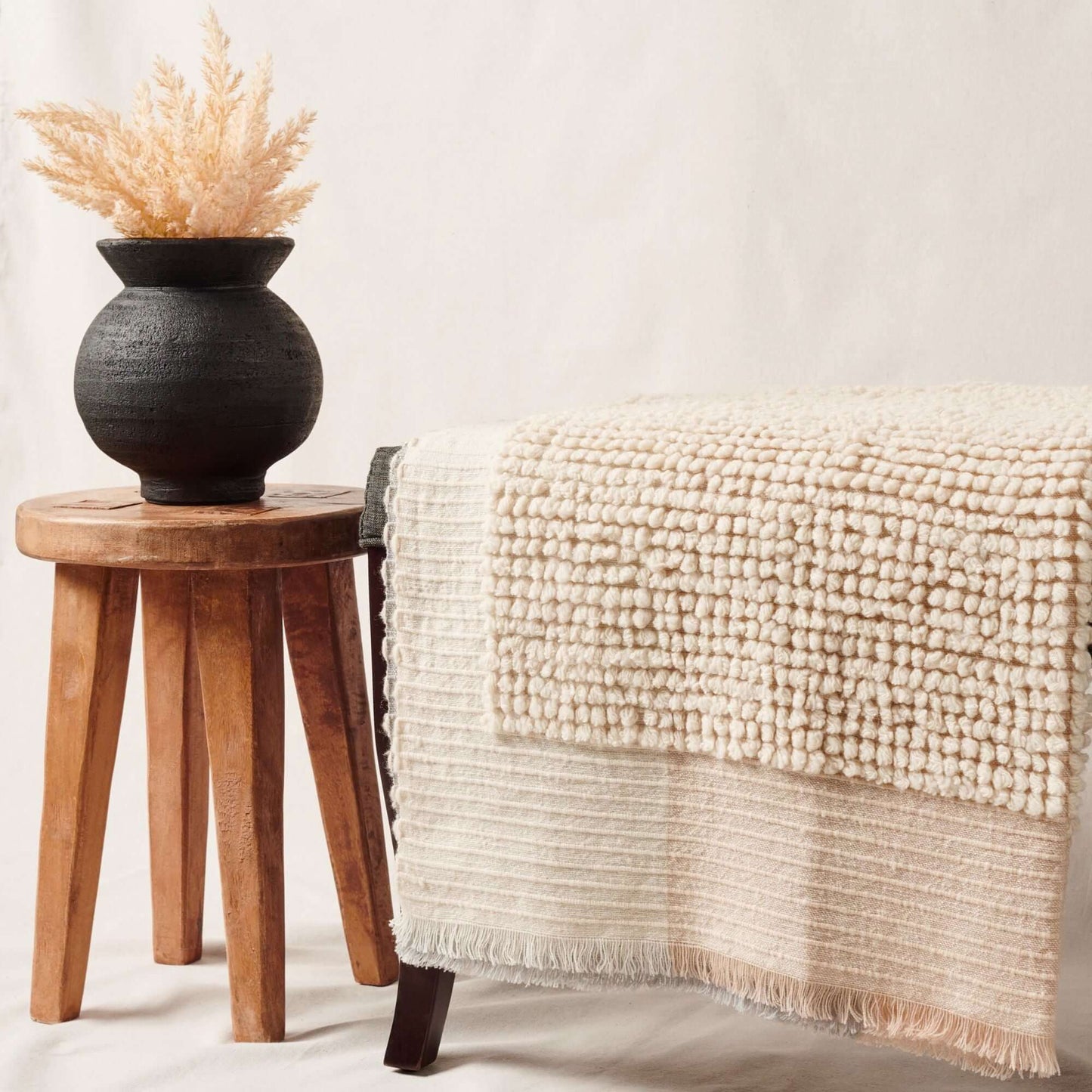 Butterscotch White Handloom Textured Plush Merino Throw