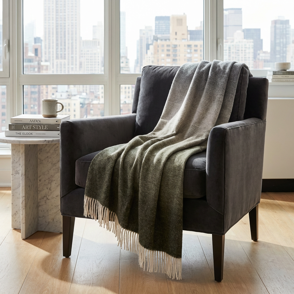 Whisper Ombre Merino Wool Throw – Moss