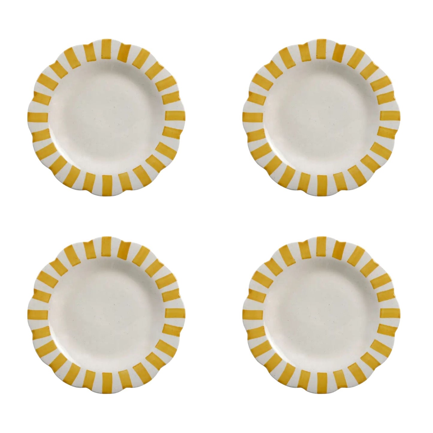 Ceramic Stripe Dinner Plate, Yellow - 10 x 10 x 1.25 Inches ( Set of 4 )