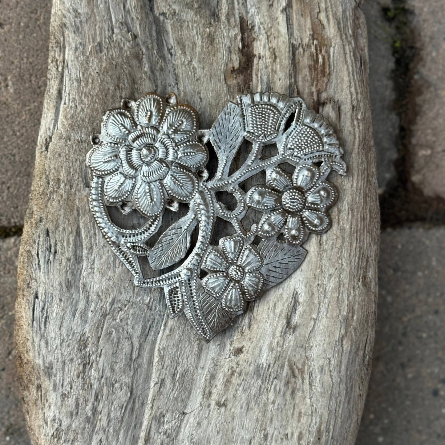 Floral Bloom Heart – Handmade Recycled Metal Heart from Hait