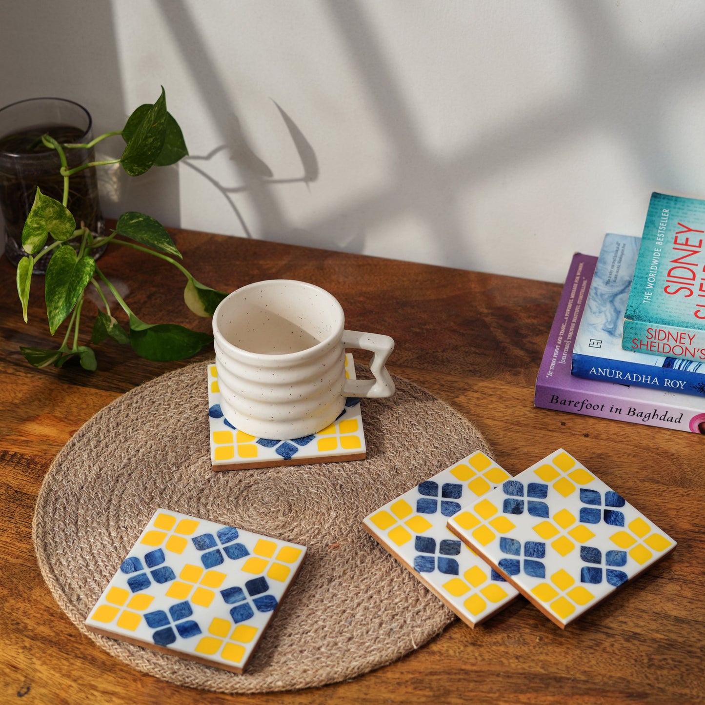 Marigold Mosaic Bone Inlay Coasters – Set of 4