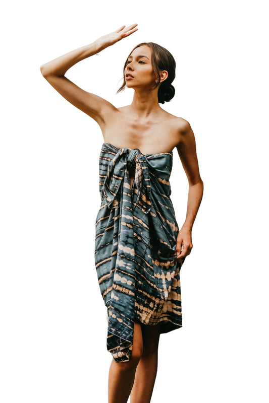 Beach Hand Dyed Sarong in Deep Sea Blue