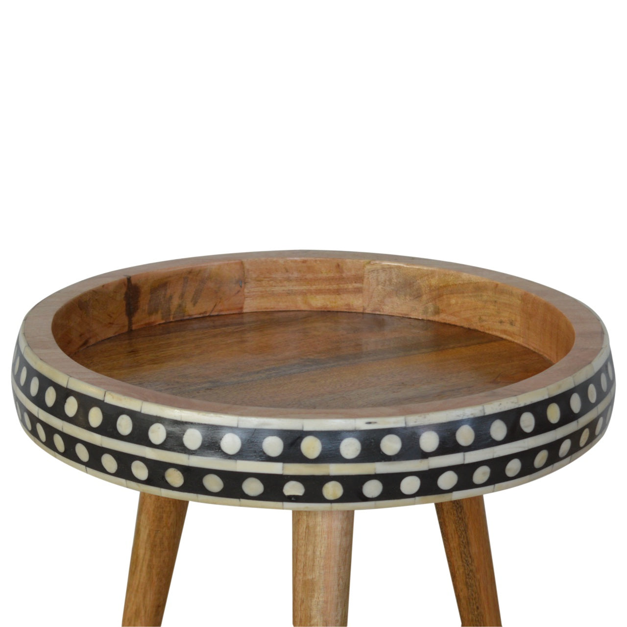 Solid Wood Small Dotted End Table, Black