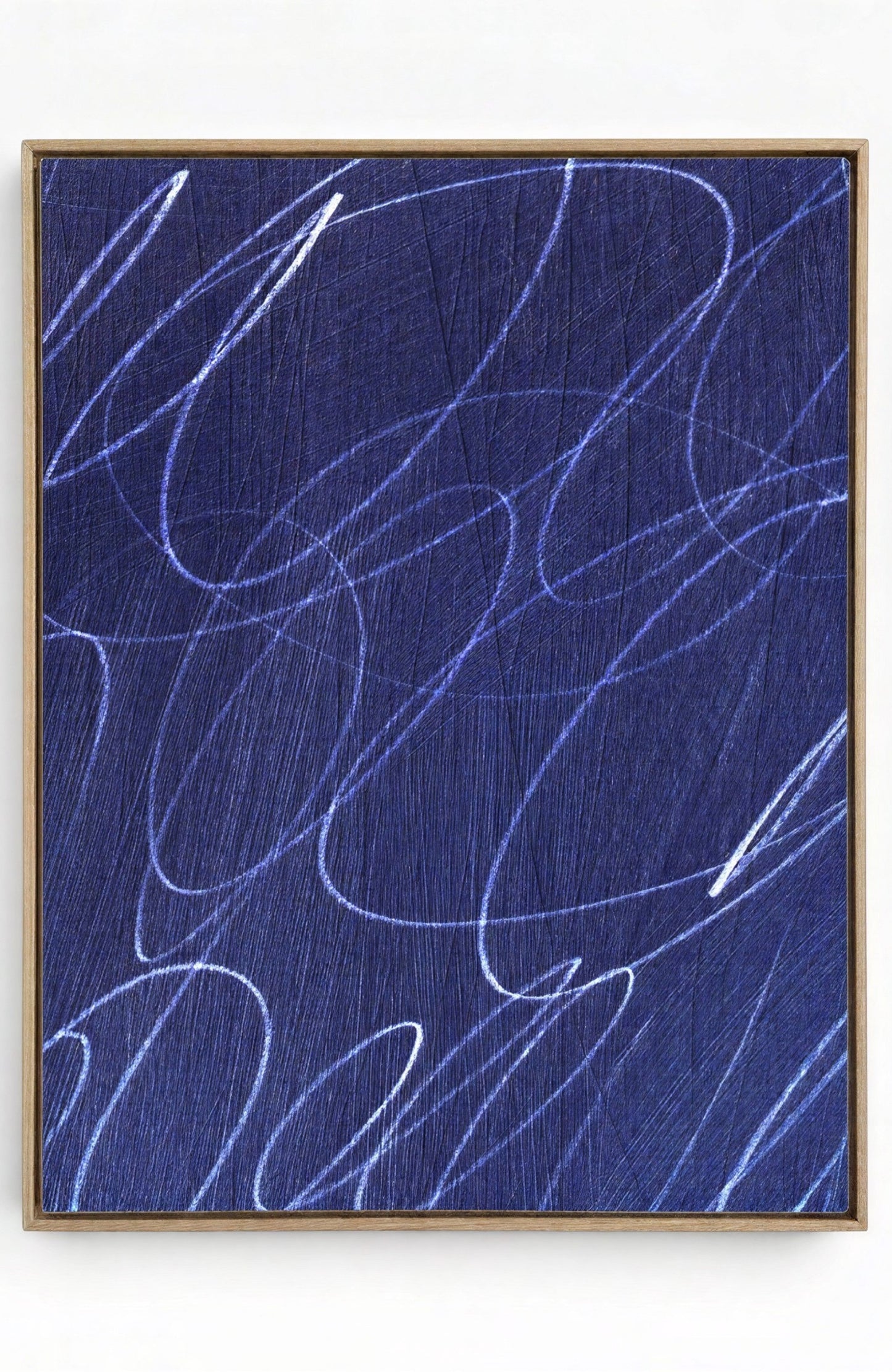 Gestural Marks in Deep Ocean Framed Canvas Wall Art