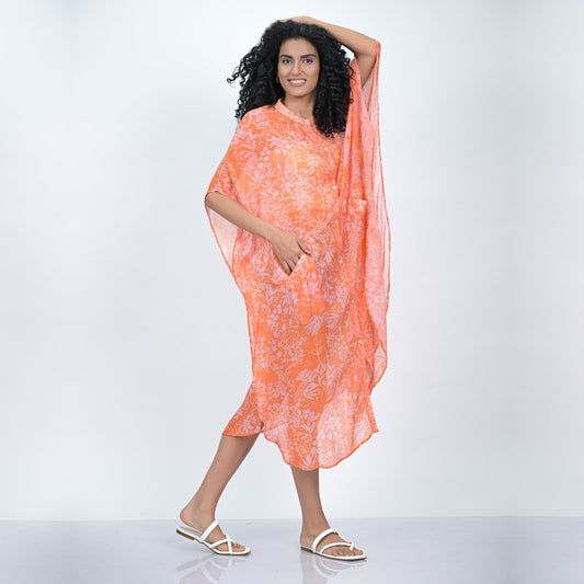 Binary Leaflet Caftan - Coral