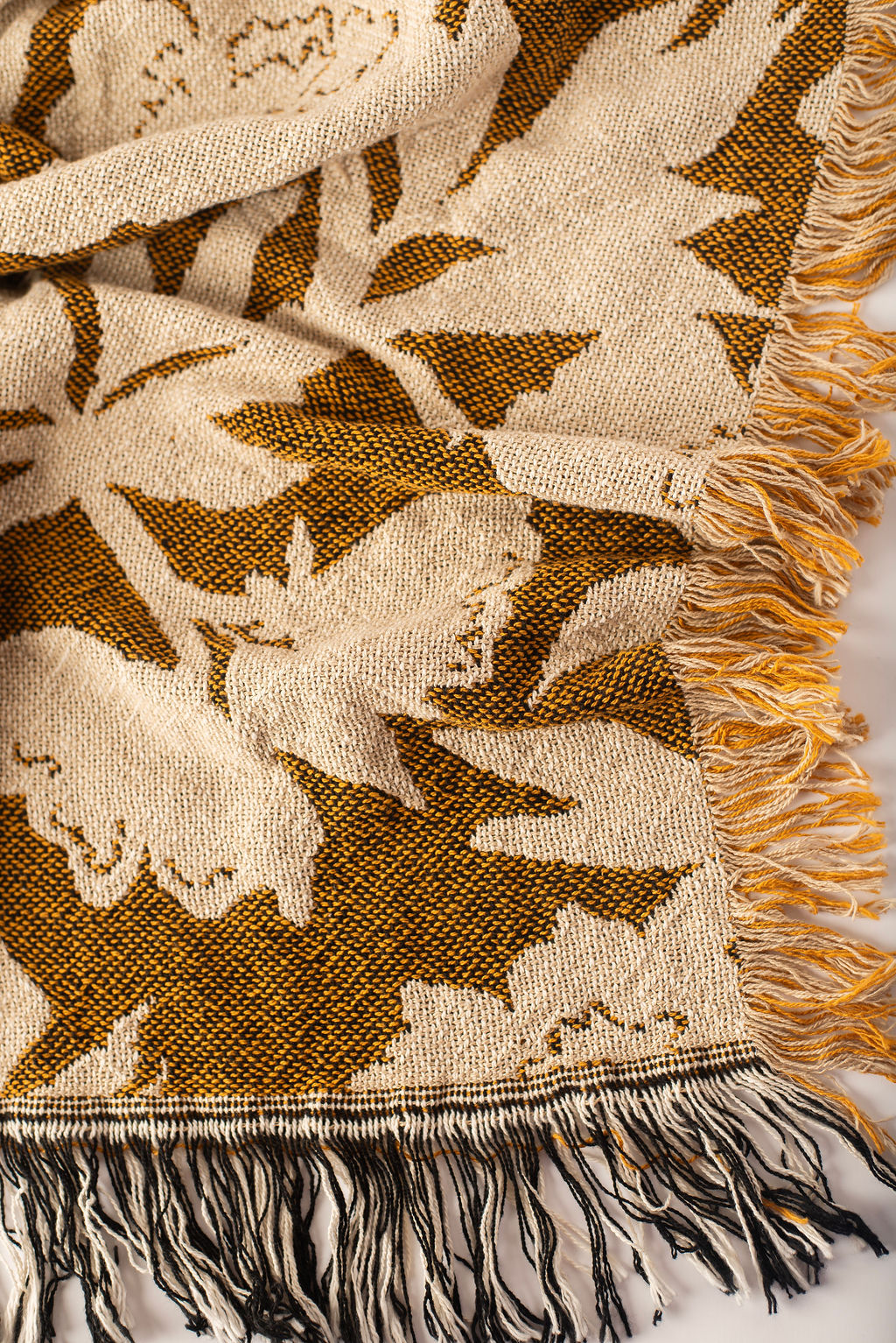 Gold Floral Jacquard Woven Throw
