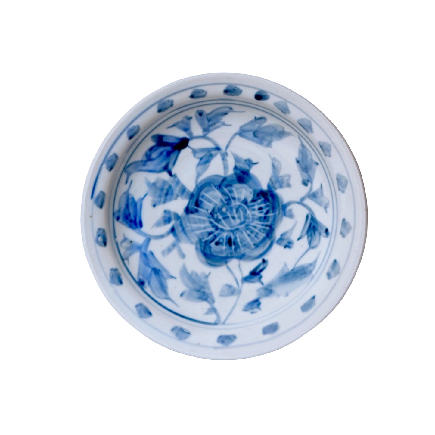 Small Blue and White Porcelain Peony Dish