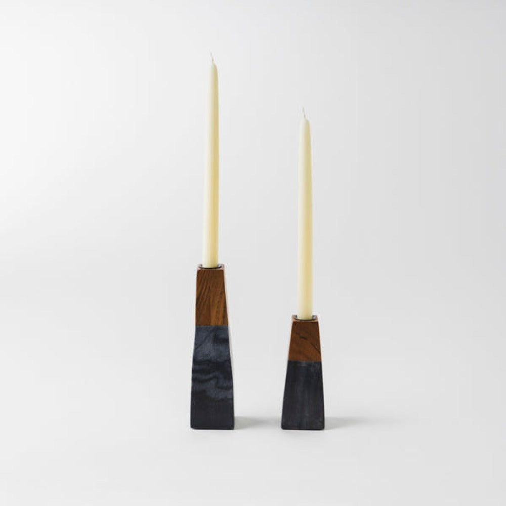Tapered Marble & Acacia Candleholder