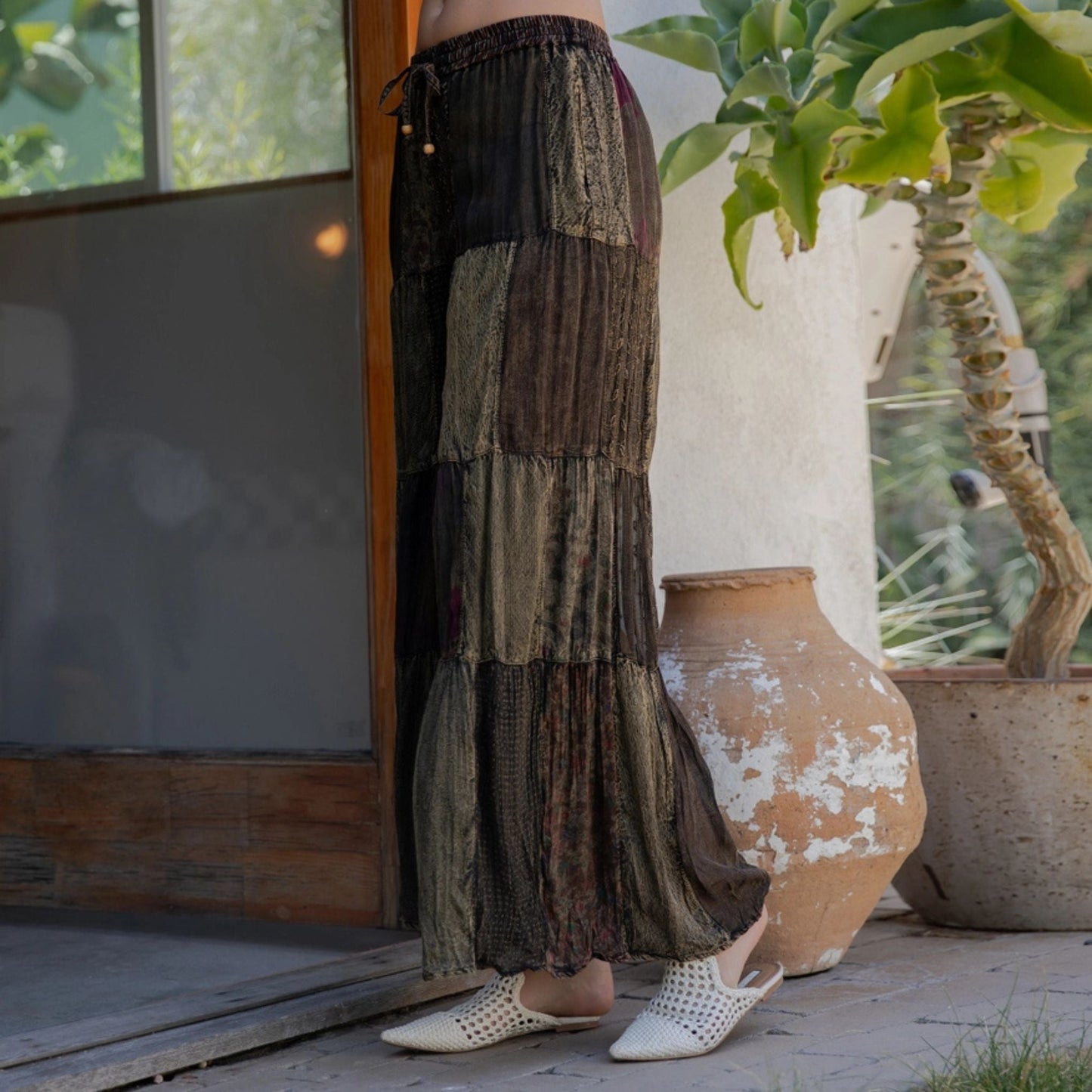 Limited Edition: Woodstock Dreams Retro Revival Long Flared Patchwork Pants - Indigo