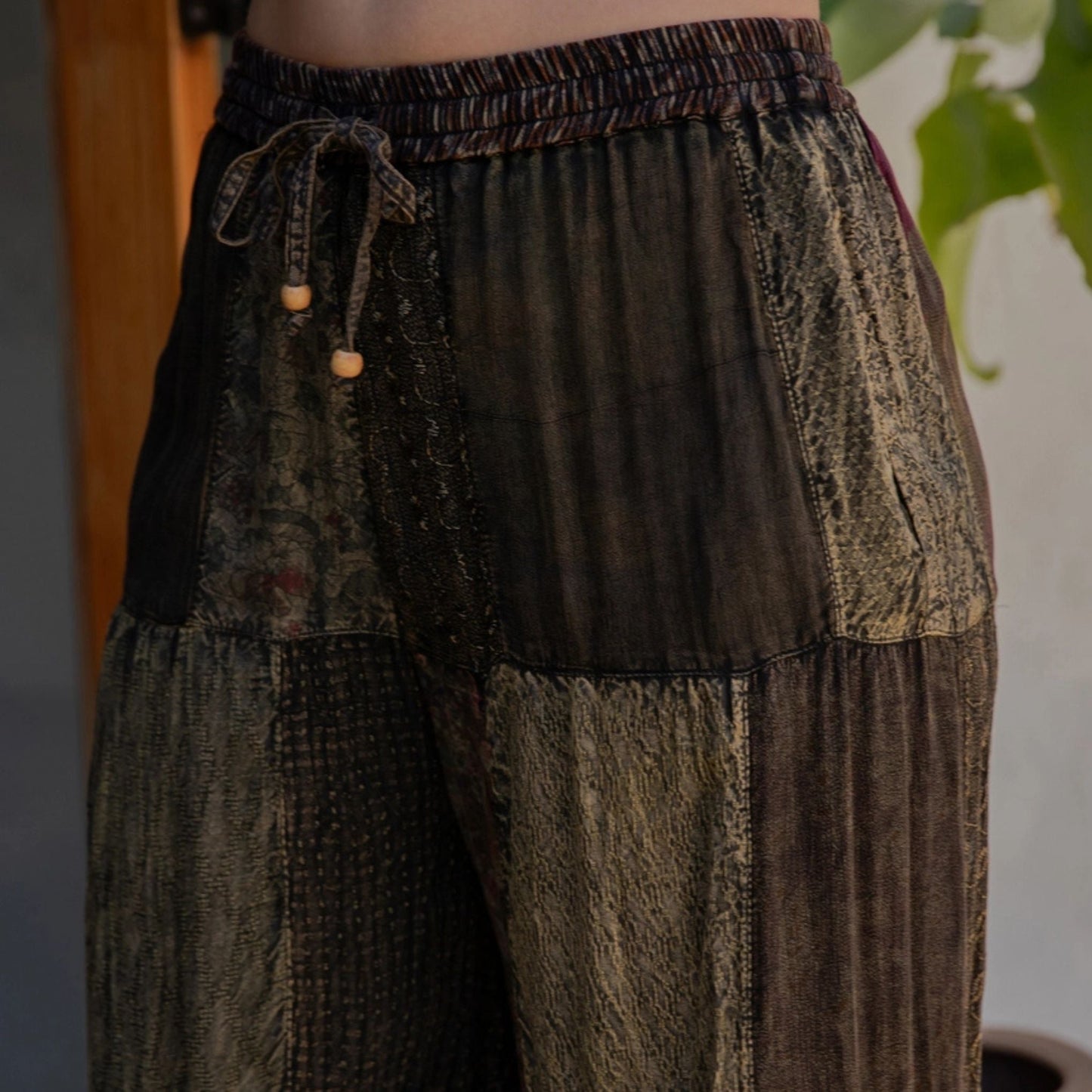 Limited Edition: Woodstock Dreams Retro Revival Long Flared Patchwork Pants - Indigo