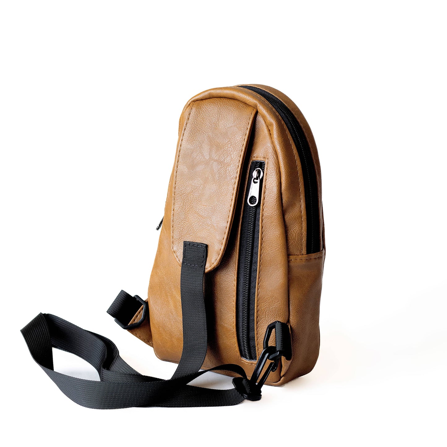 Buru dark tan vegan leather compact crossbody sling #color_dark-tan