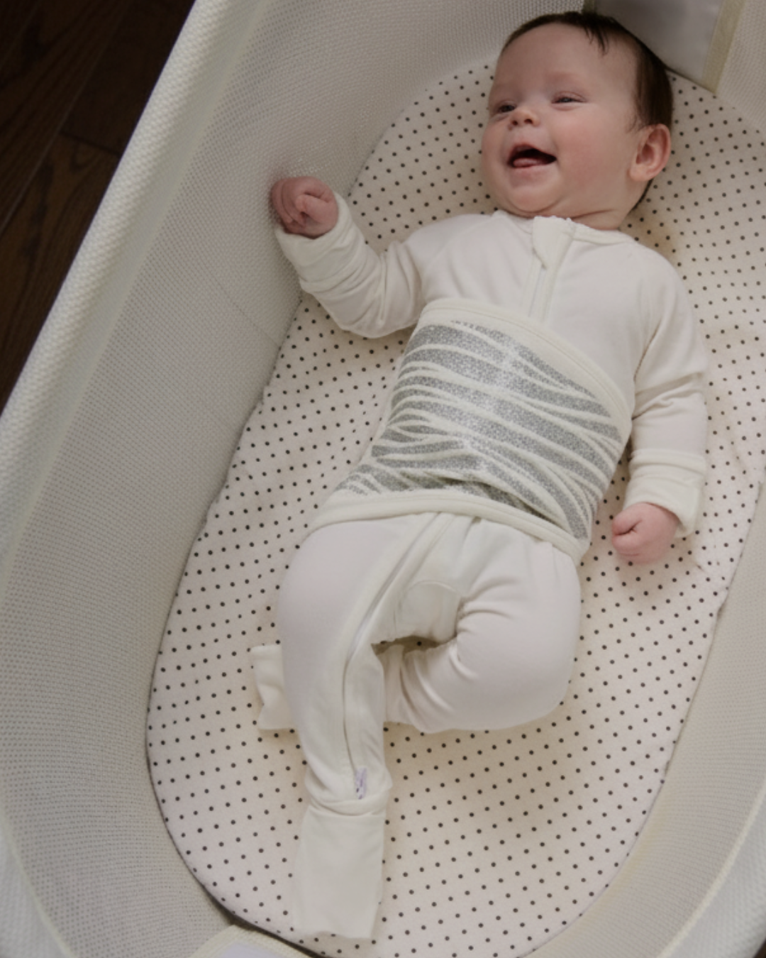 Baby Wearing White Sleep of Mind Onesie Pajamas 