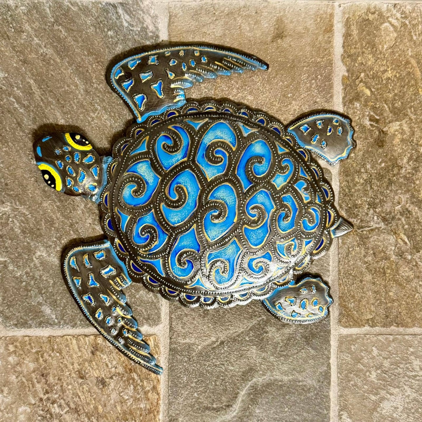 Painted Turtle Turquoise 11.5"  Wall Hanging Art from Haiti