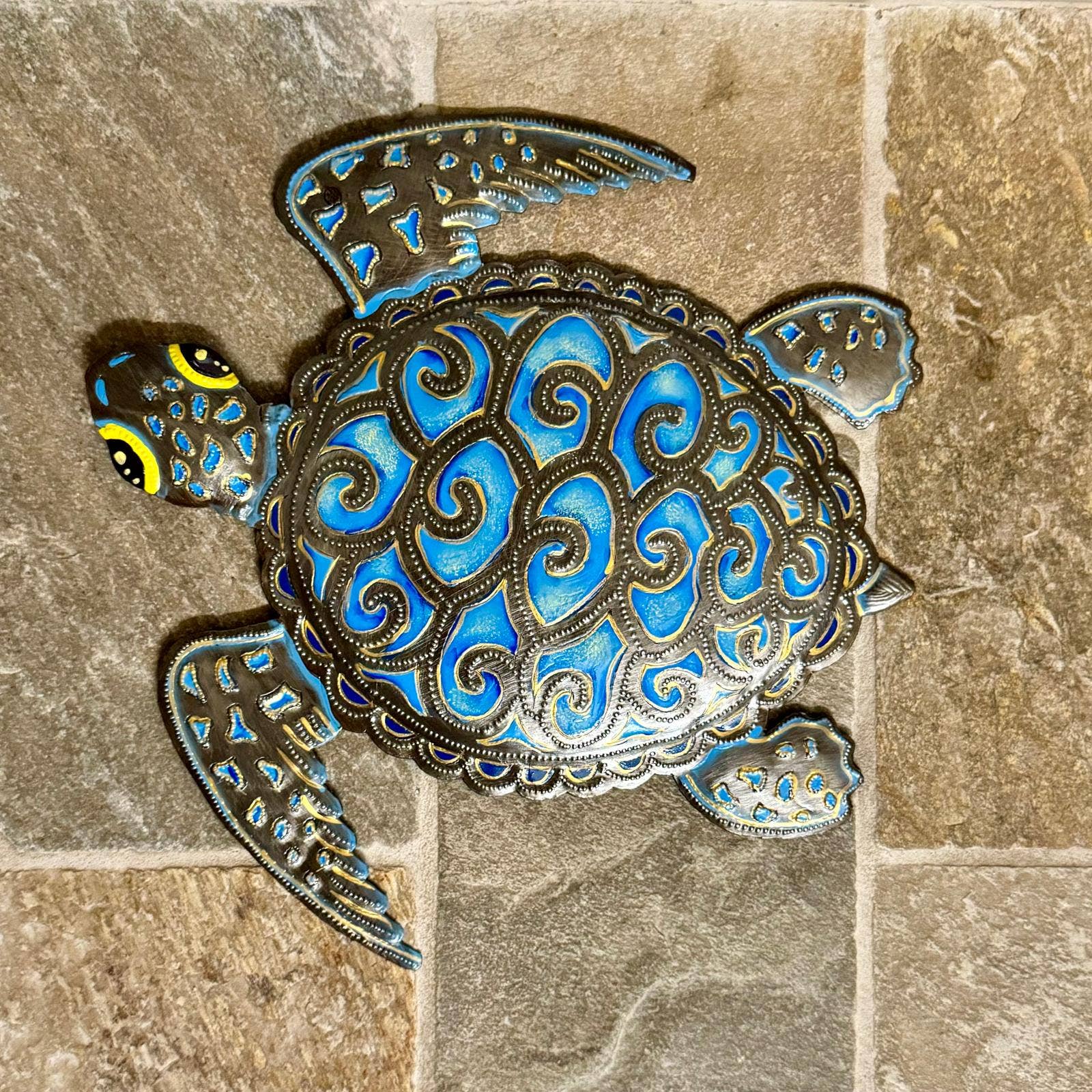 Painted Turtle Turquoise 11.5"  Wall Hanging Art from Haiti