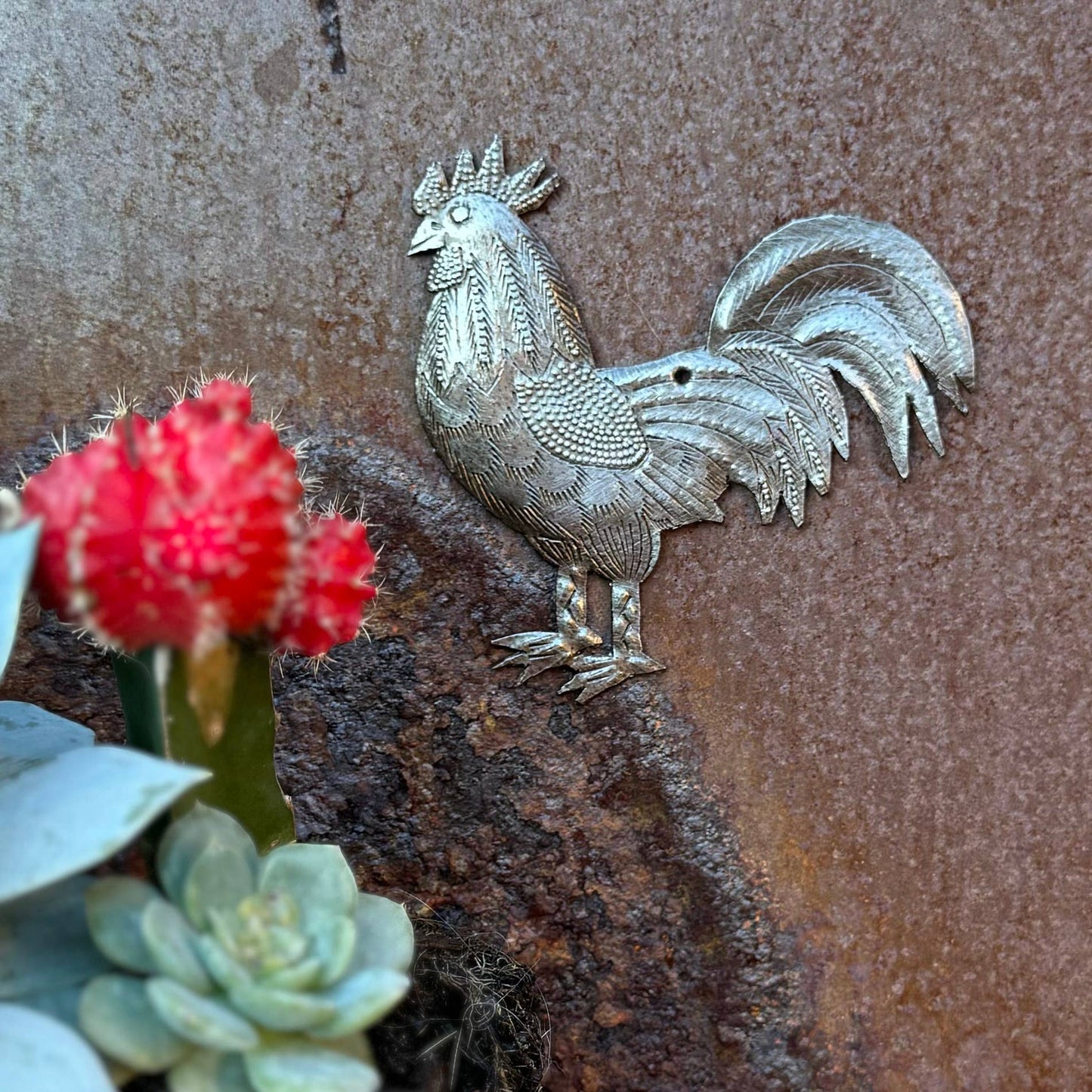 Farm Rooster, Handmade Christmas Ornament, Haiti  4"x4"