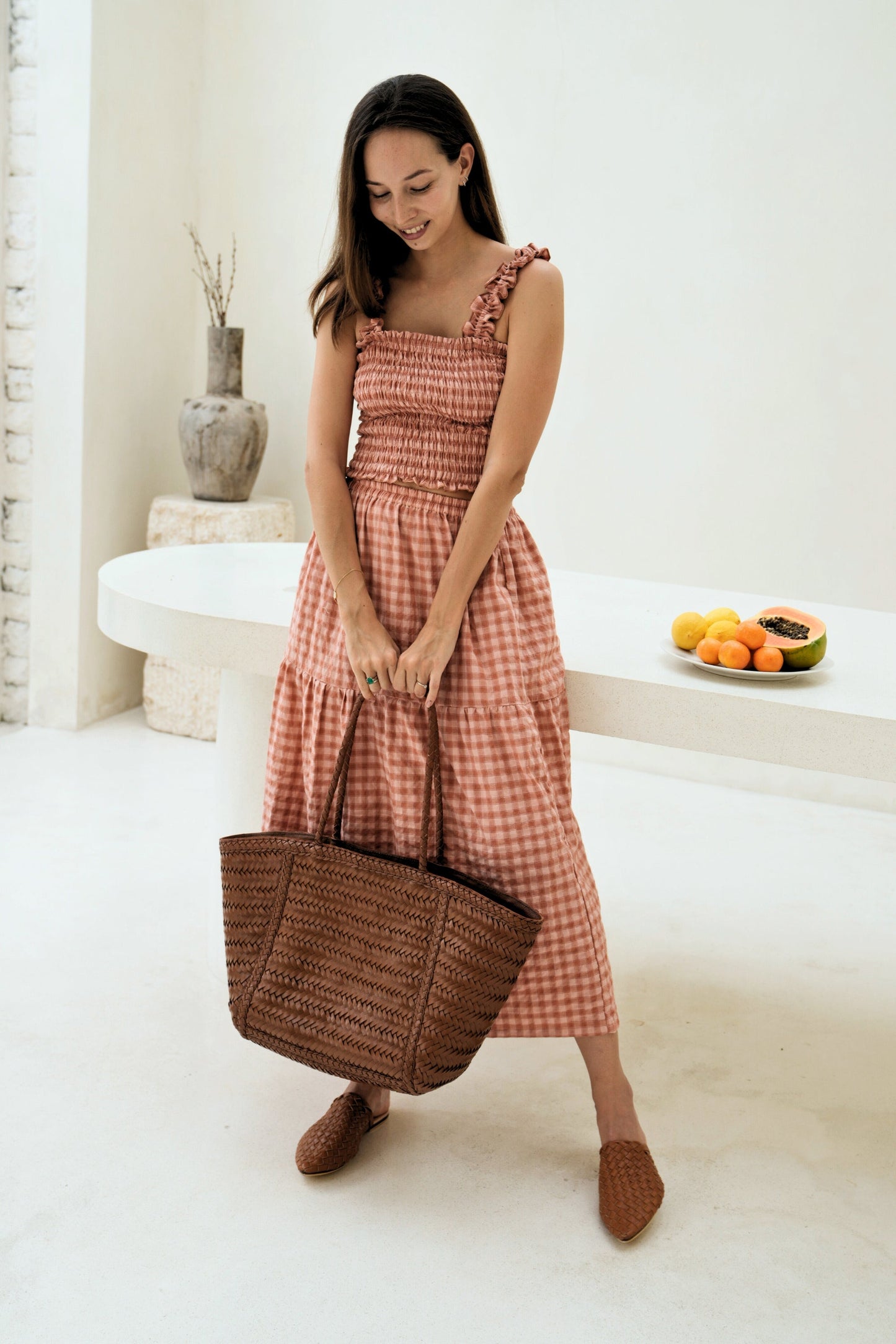 Phoebe Artisan Handwoven Leather Oversized Tote in Brown