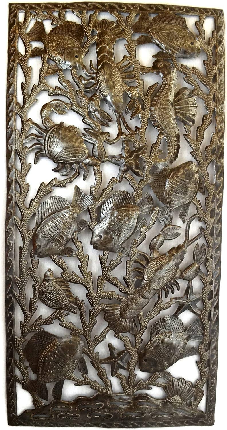 Sea Life Coral Reef Haitian Metal Wall Art 34" x 18"
