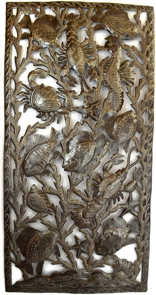 Sea Life Coral Reef Haitian Metal Wall Art 34" x 18"