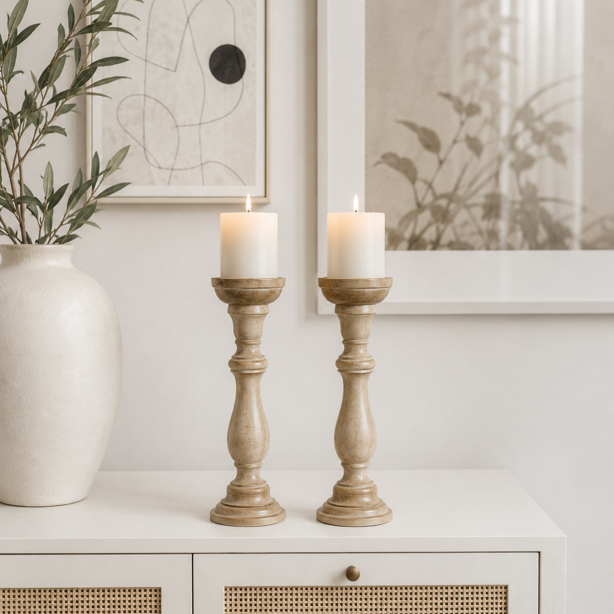 Tuli Mango Wood Candleholders – Large Set of 2