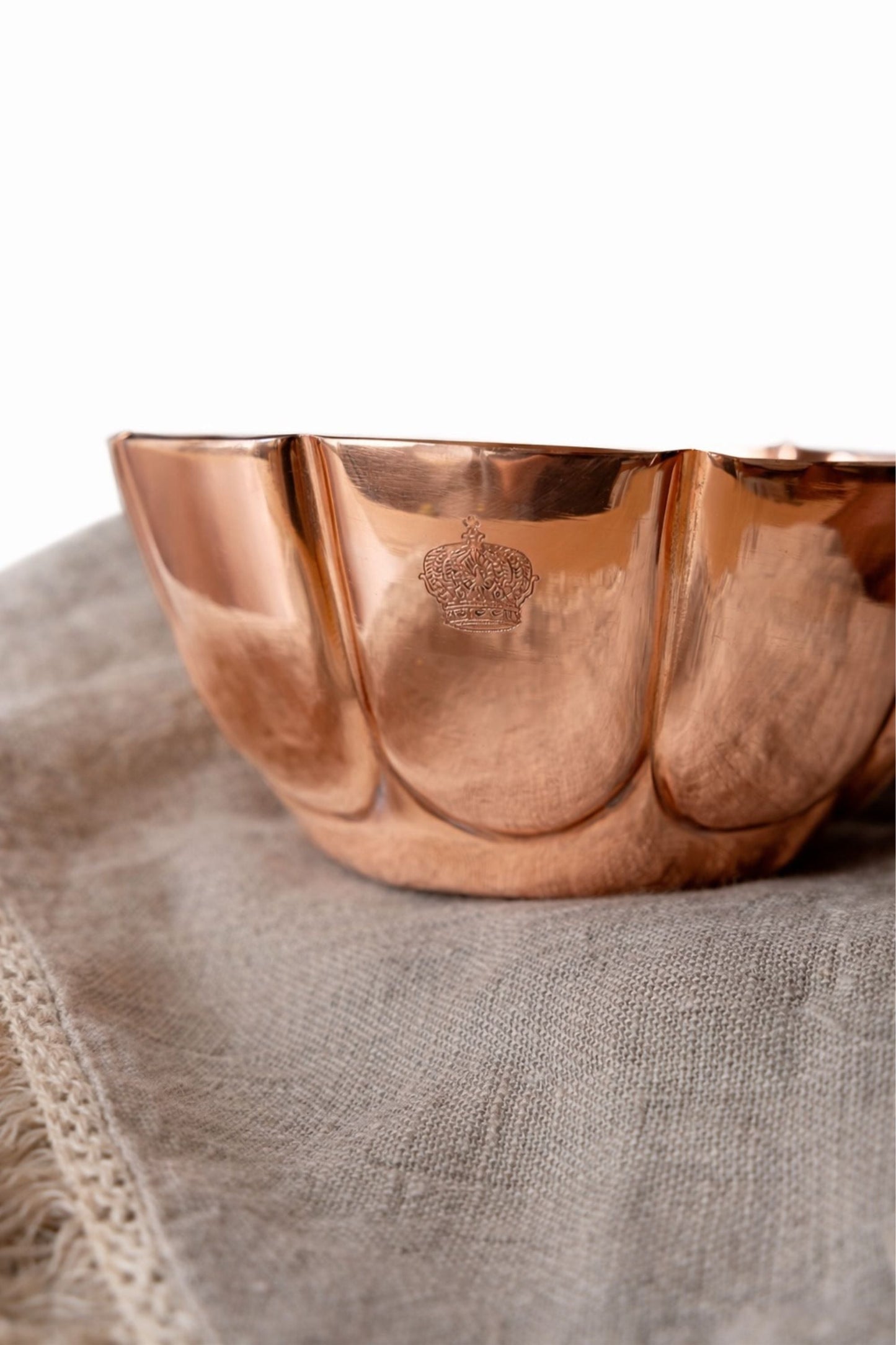S/2 Vintage Inspired Copper Fluted Bowls with Crown Engraving