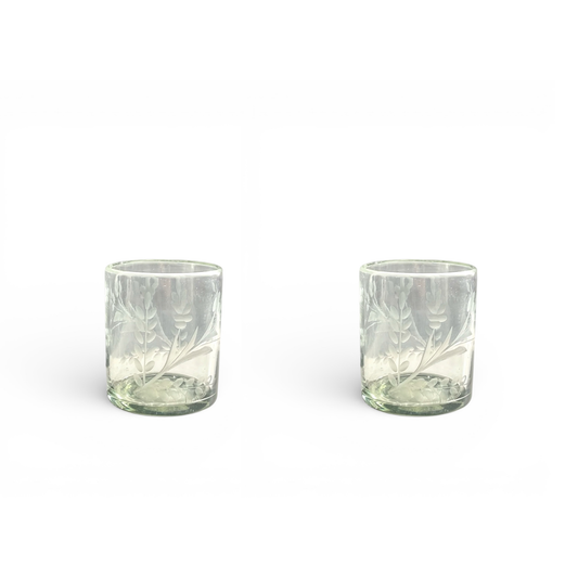 Hand-etched Tumbler Glass, Set of 2