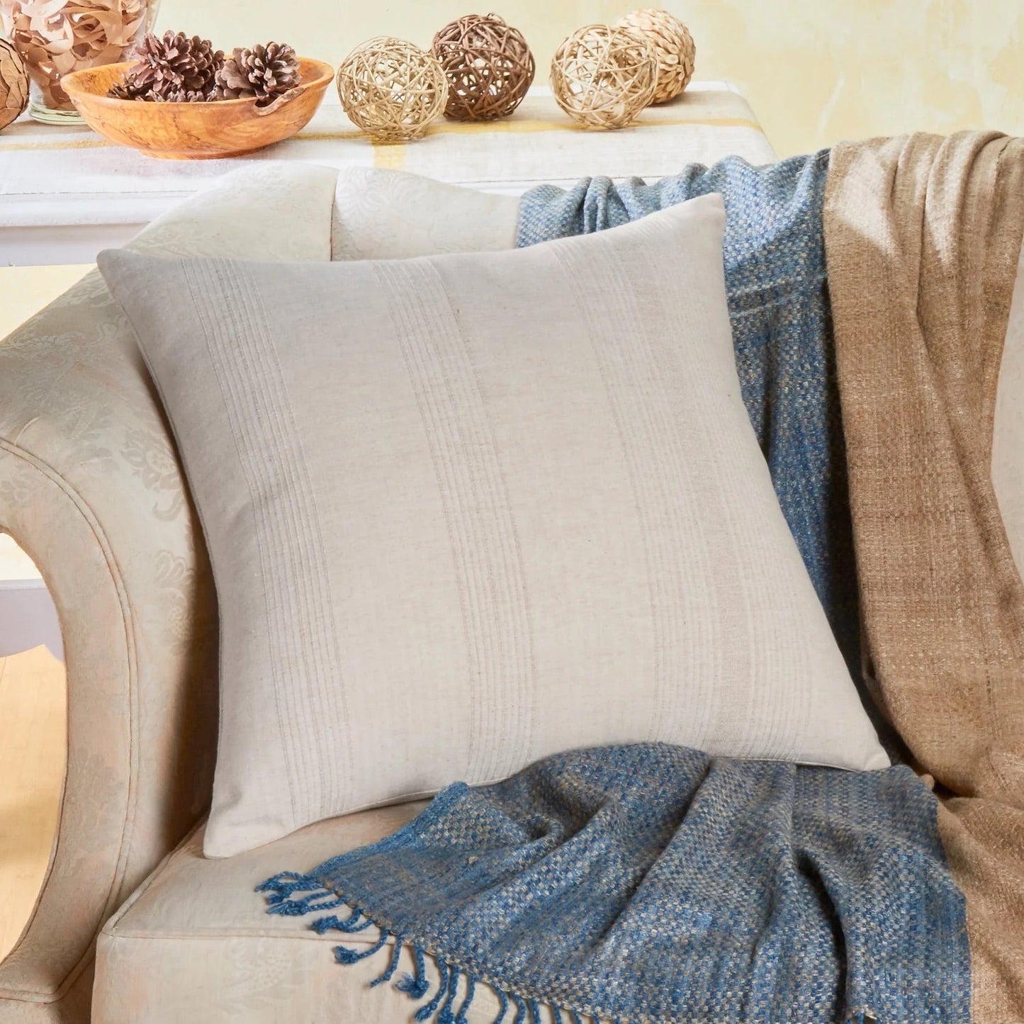 Cotton Throw Pillow with Insert | Handwoven Raised Weave | Fair Trade | ECOLOOM