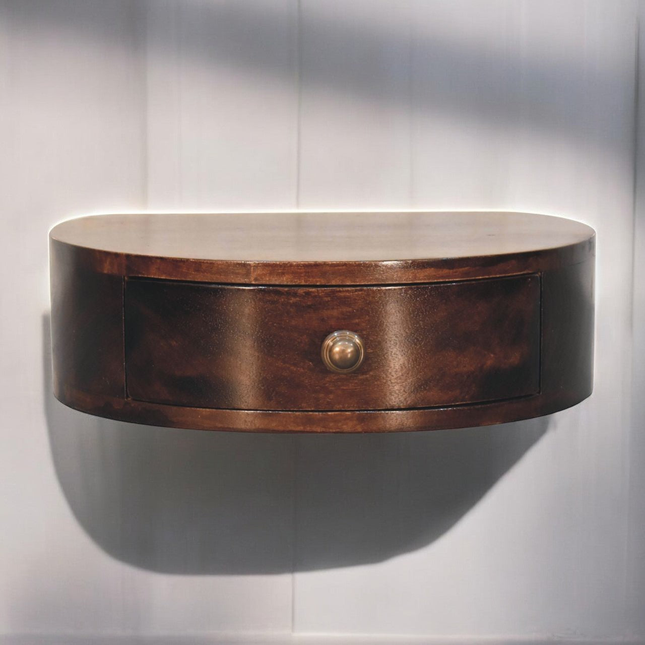 Solid Wood California Walnut Wall-Mounted Rounded Bedside Table