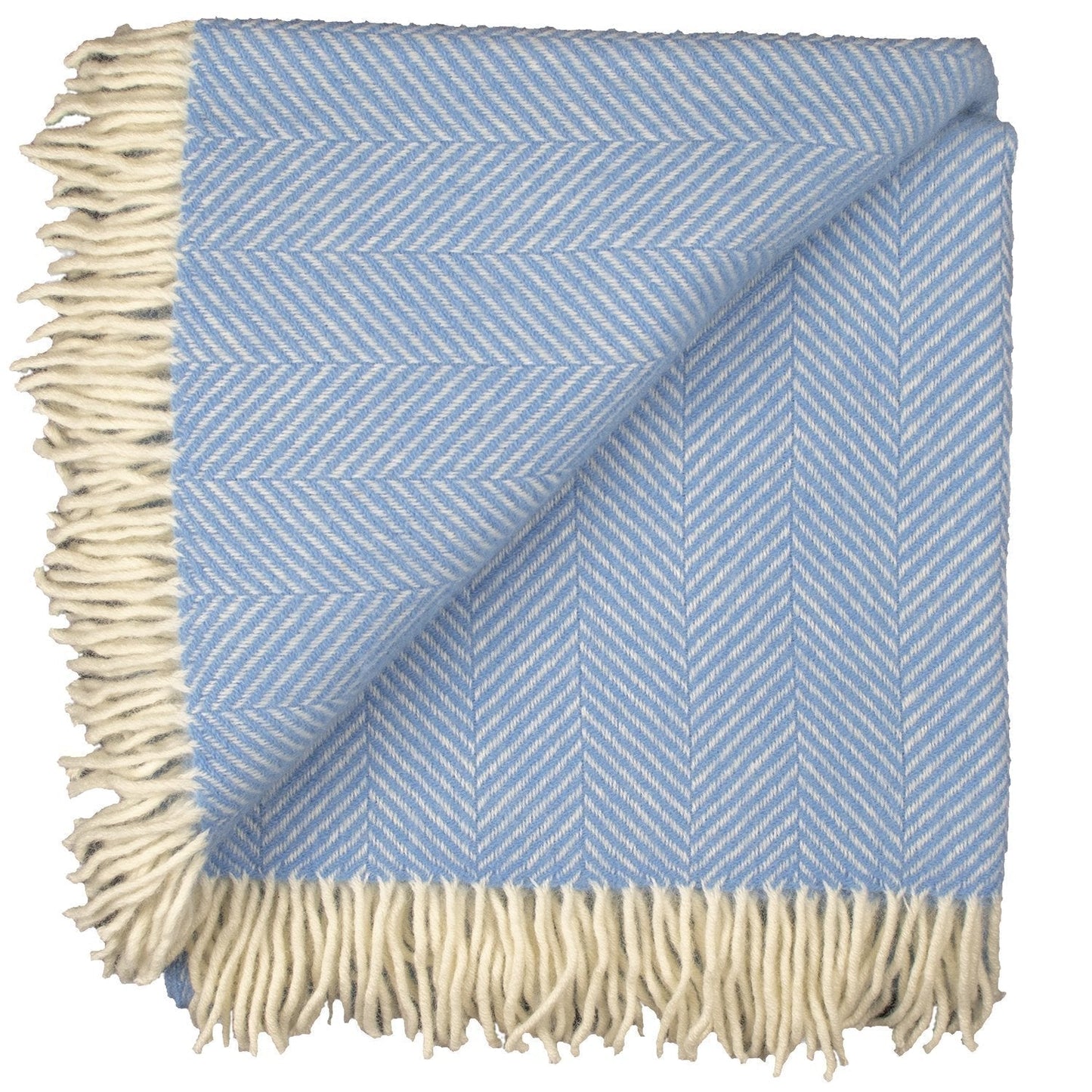 Highland Tweeds Herringbone Pure New Wool Throw - Sky Blue