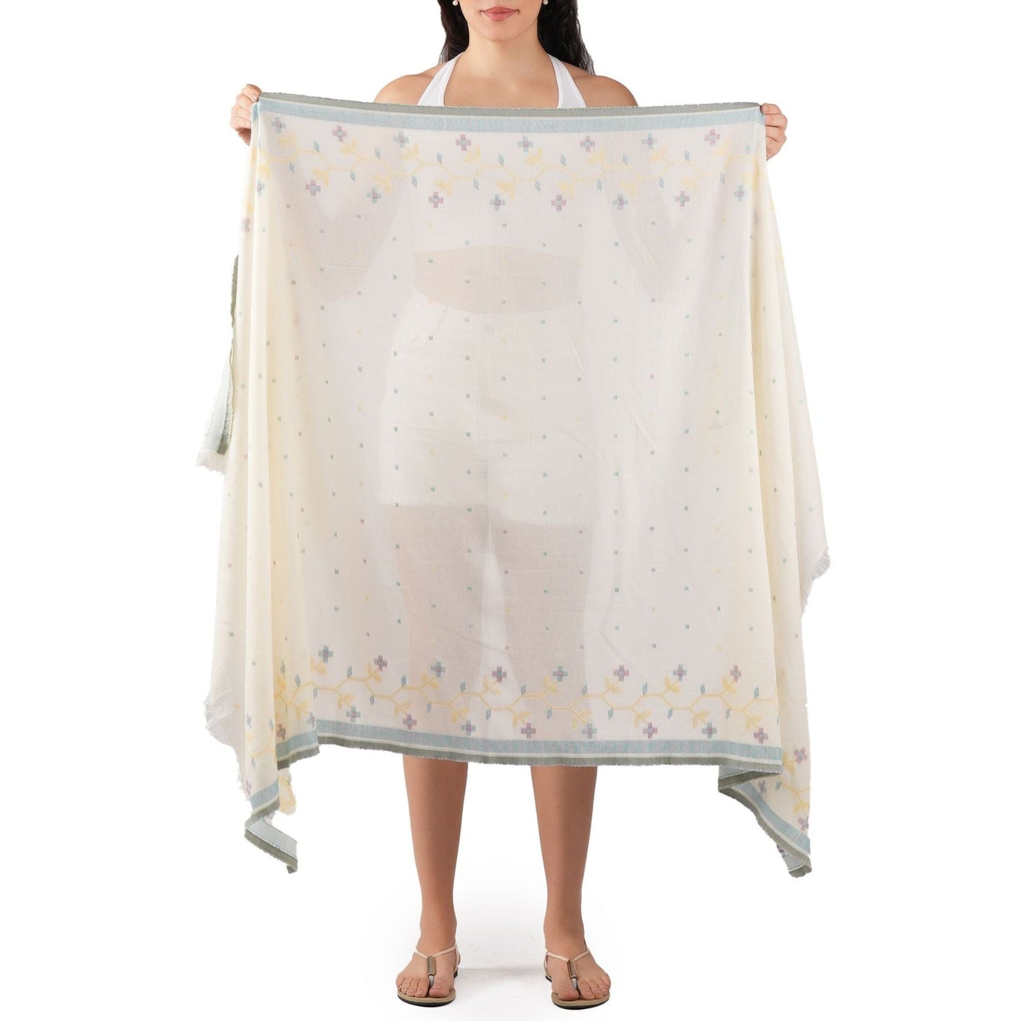 Florette Woven Cotton Scarf - Ecru