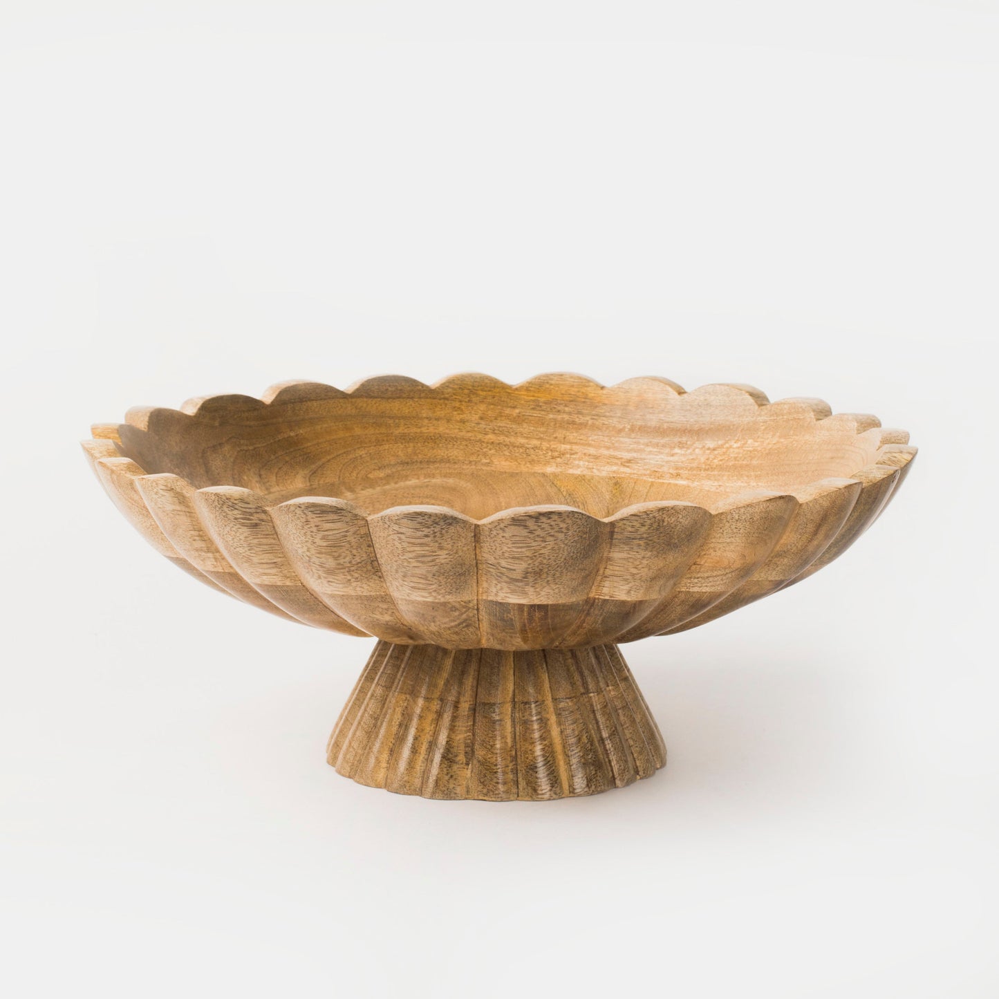 Handcarved Scalloped Edge Fluted Pedestal Bowl