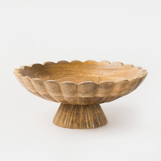 Handcarved Scalloped Edge Fluted Pedestal Bowl