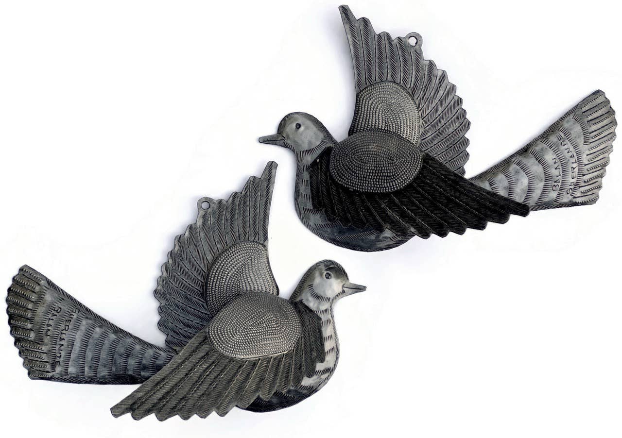 Haitian Metal Doves, Table Top or Wall Art 10 1/2" x 7 1/2"