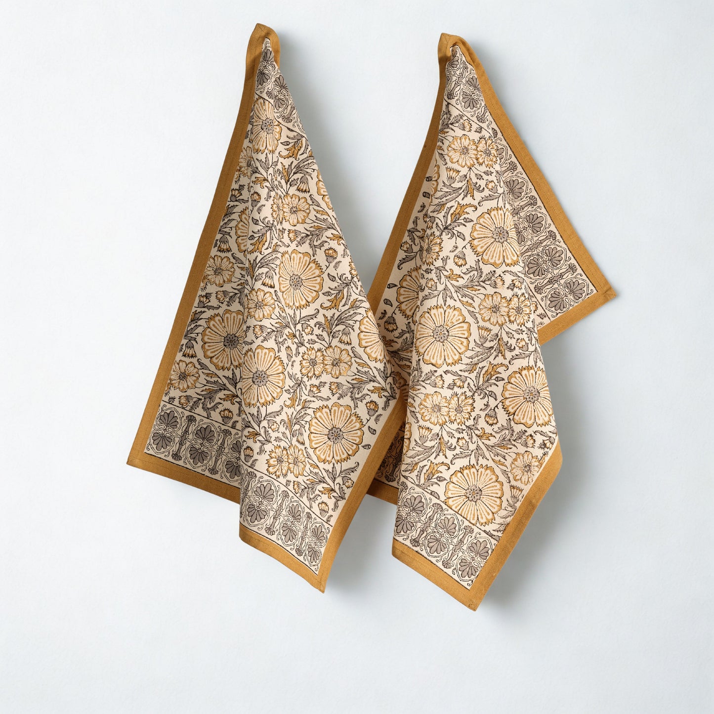 Hand Block Printed Cotton Kitchen Towels | 27″ × 19″ | Set of 2 | Fair Trade | STREAMLINE