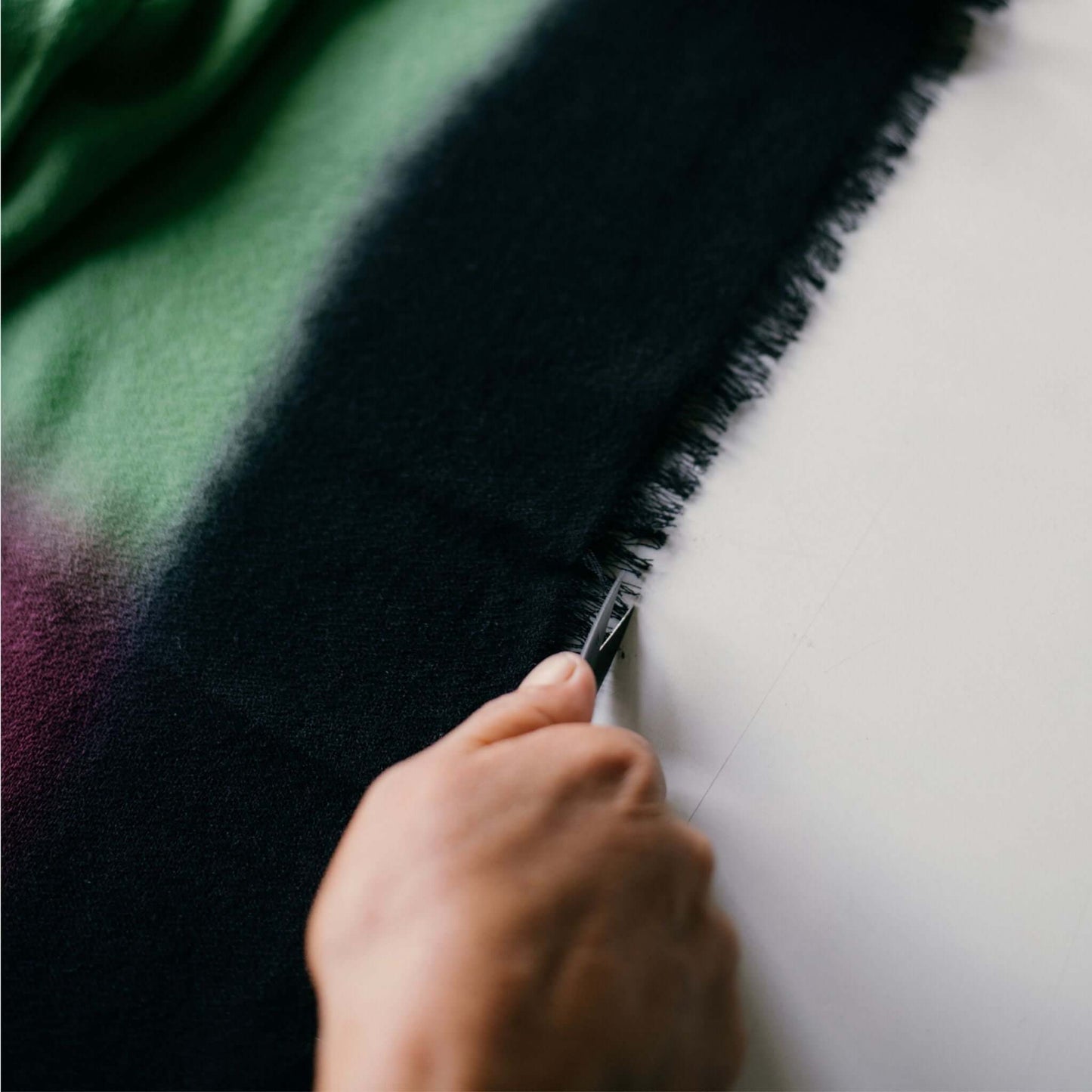 Iris Courtyard Green Purple Hand Woven Cashmere Merino Scarf