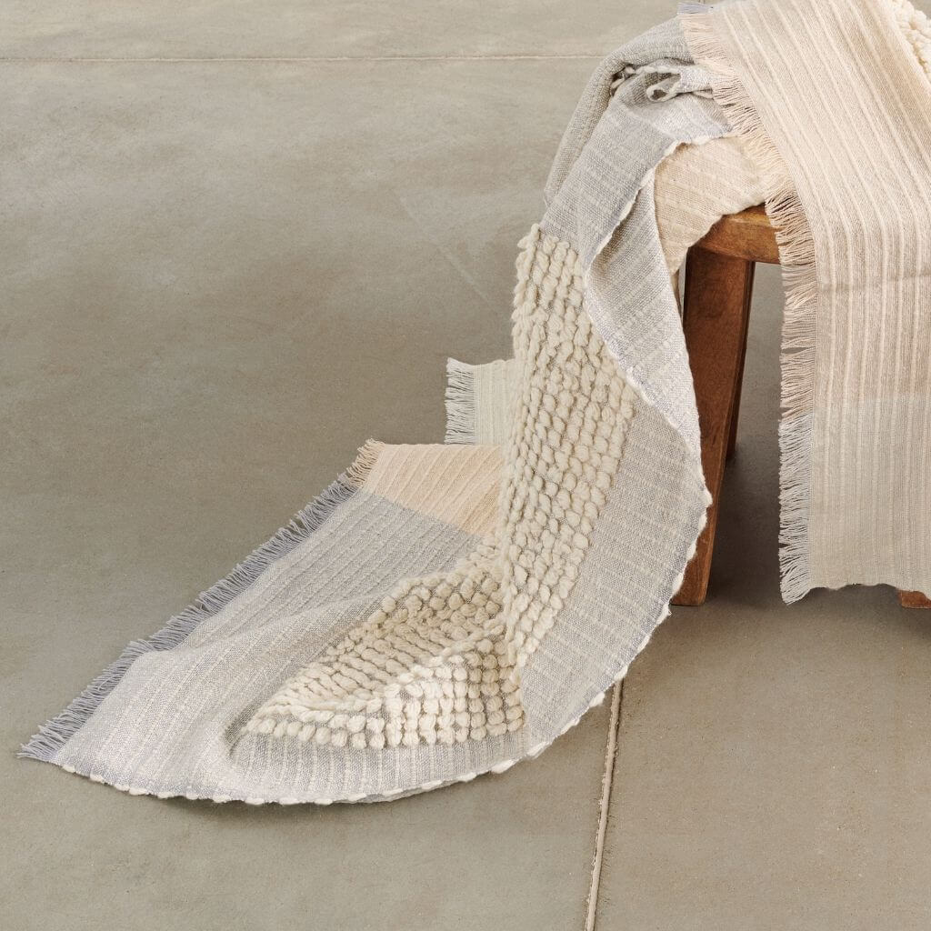 Butterscotch White Handloom Textured Plush Merino Throw