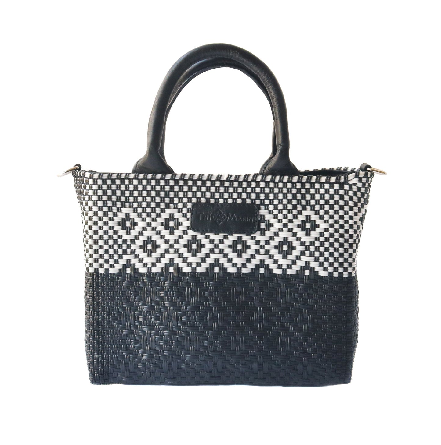Tin Marin Black Small Woven Crossbody - Black Leather
