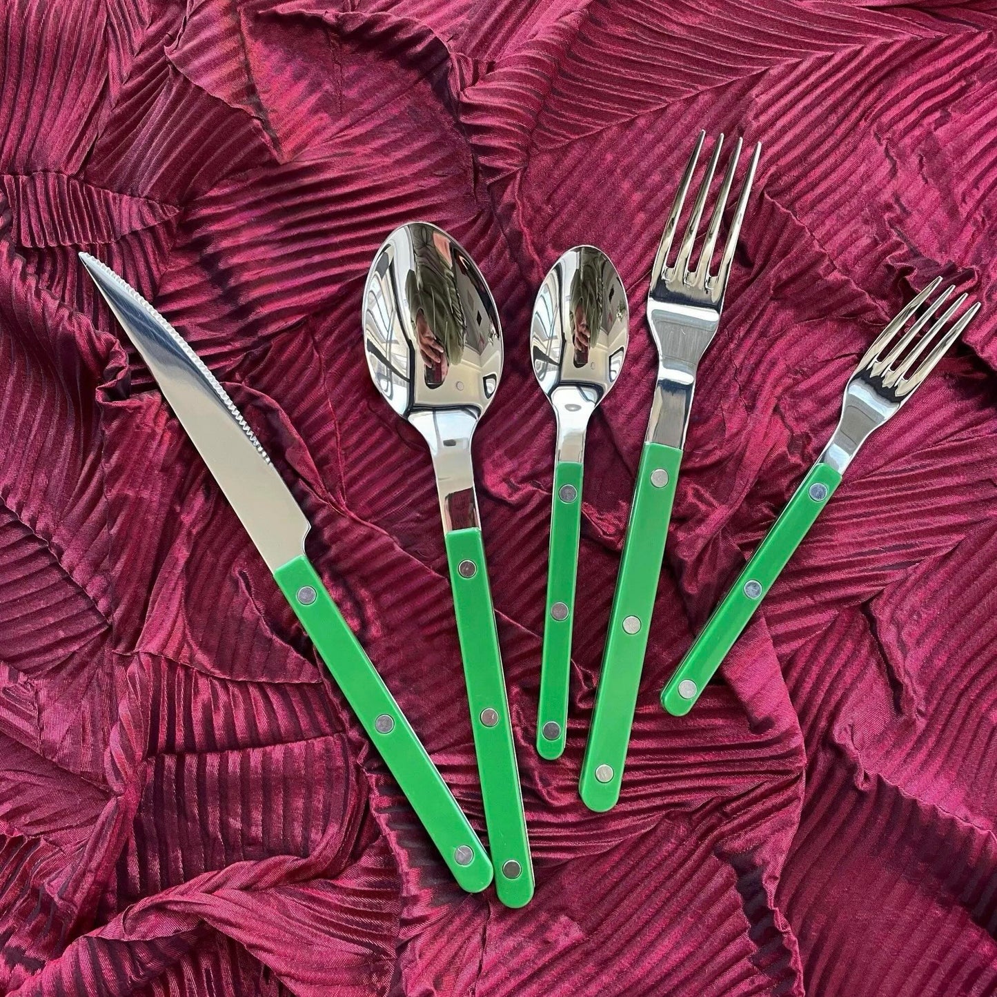 S/10 French Retro Flatware Set, Stainless Steel Rivet Cutlery Silverware