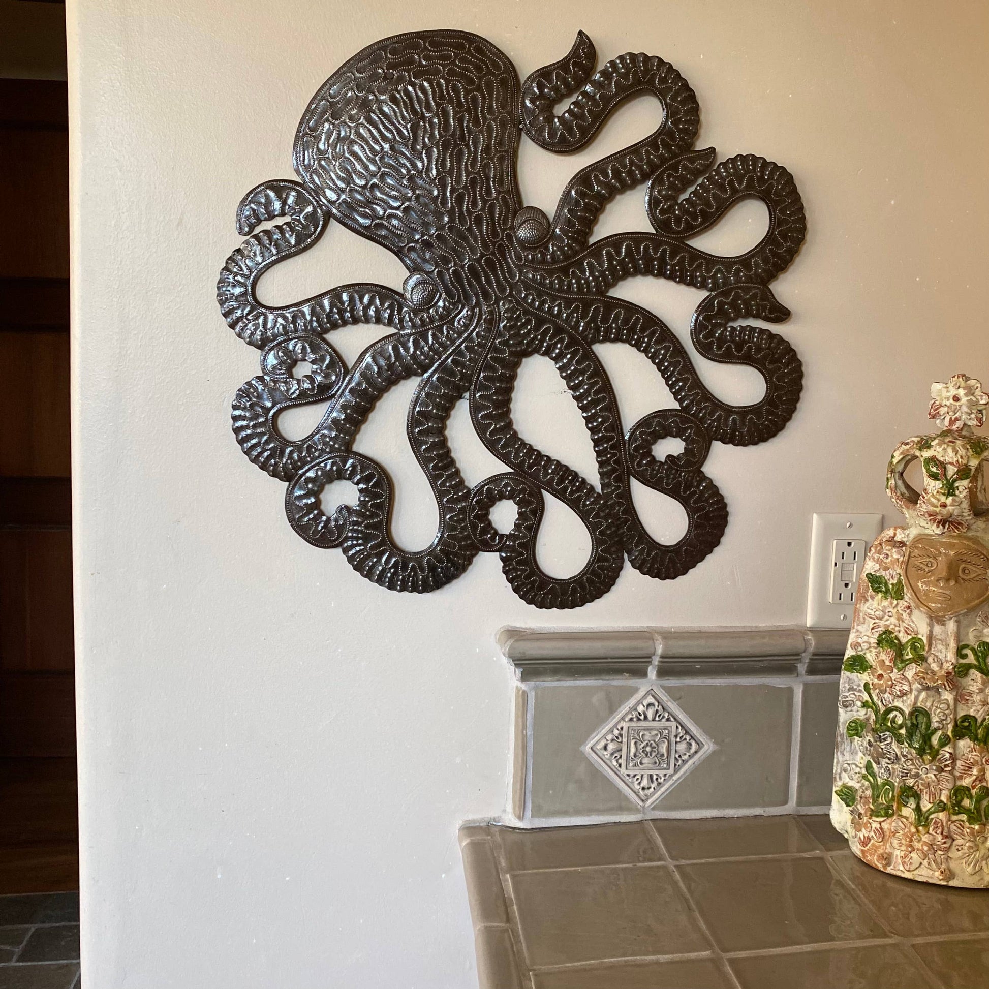 Upcycled Drum Octopus Sea Wall Hanging Art, Nautical Theme