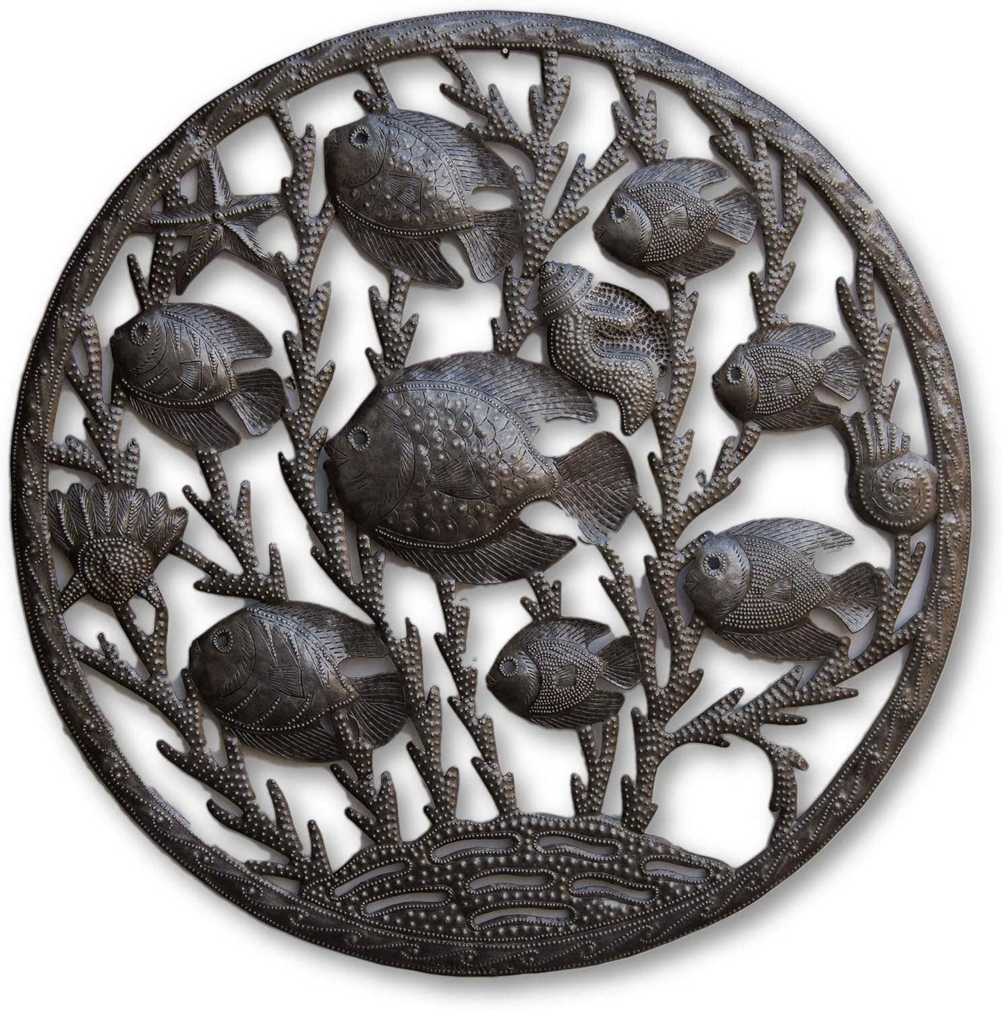 Fish, Sea Life Metal Wall Hanging, Fair Trade Recycled 23"