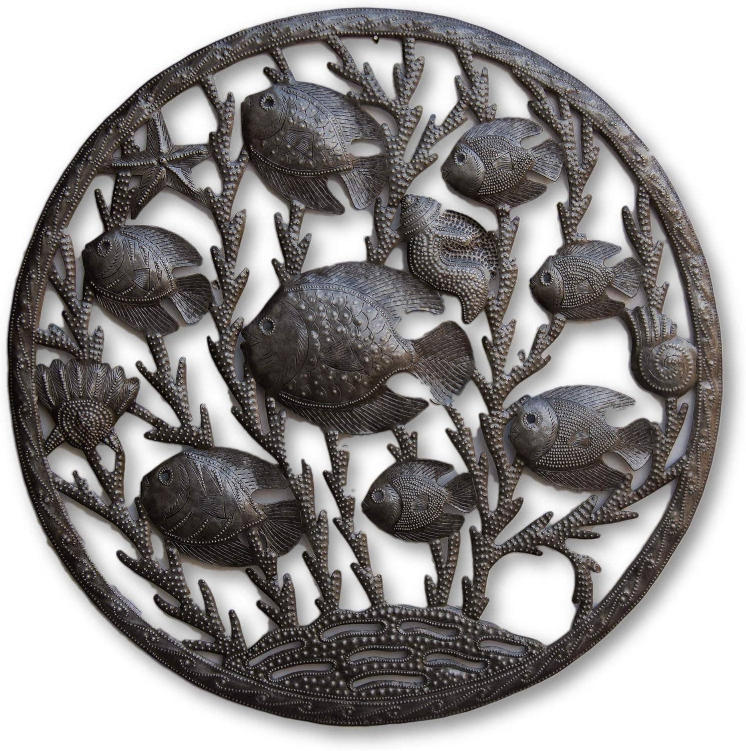 Fish, Sea Life Metal Wall Hanging, Fair Trade Recycled 23"