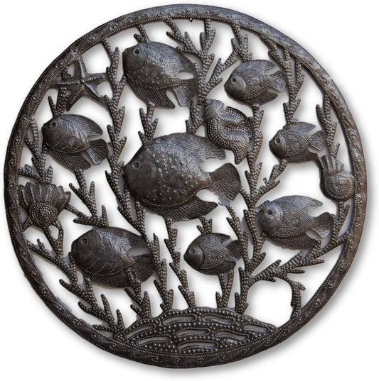 Fish, Sea Life Metal Wall Hanging, Fair Trade Recycled 23"