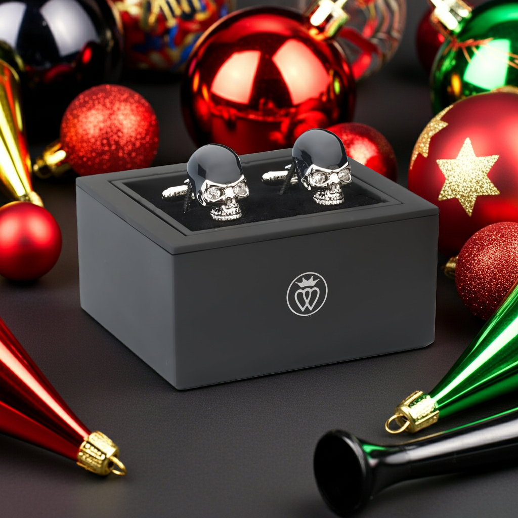 Black Crystal Skull Cufflinks – Dark Gothic Luxury Accents