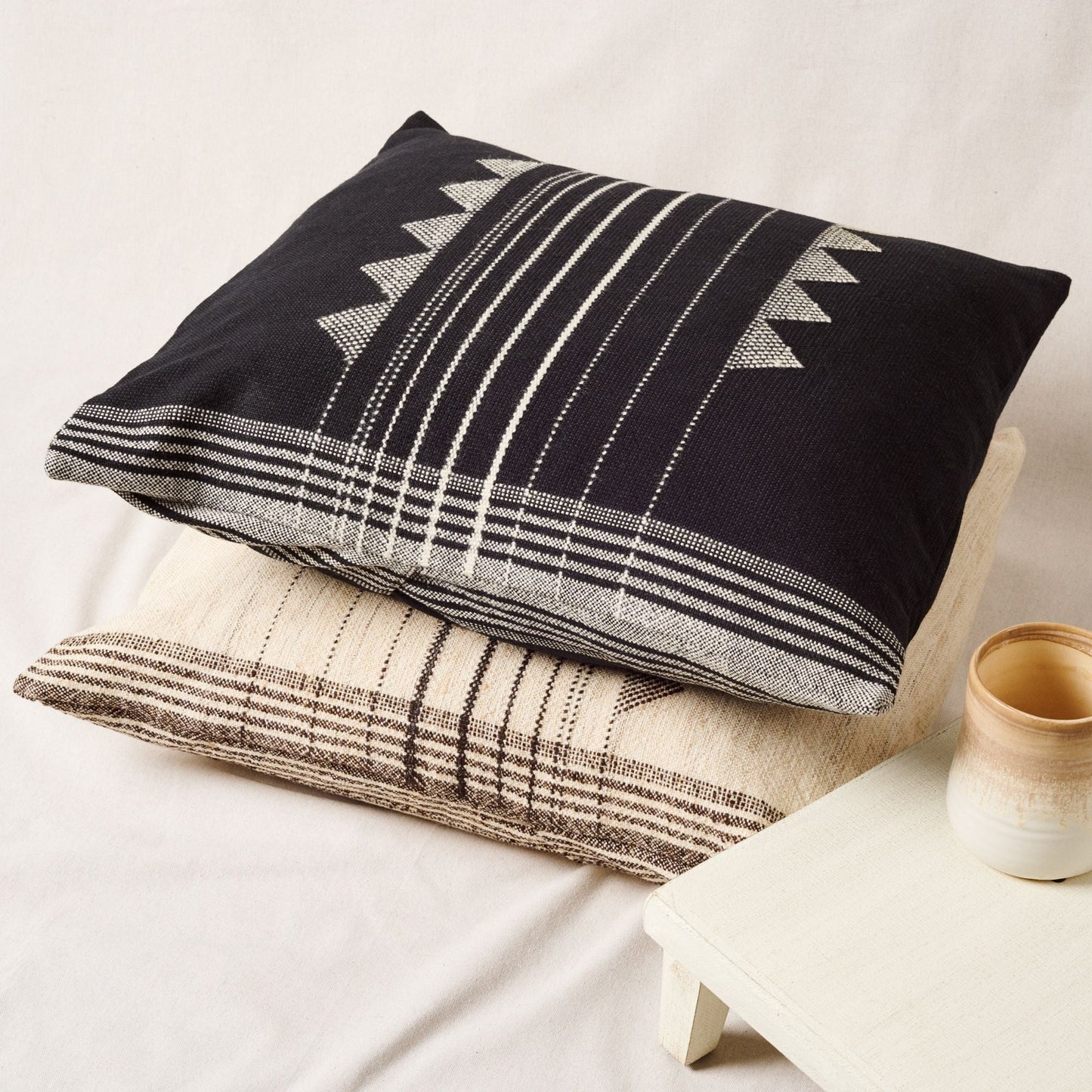 Kora Black Large Handloom Artisanal Pillow Cover